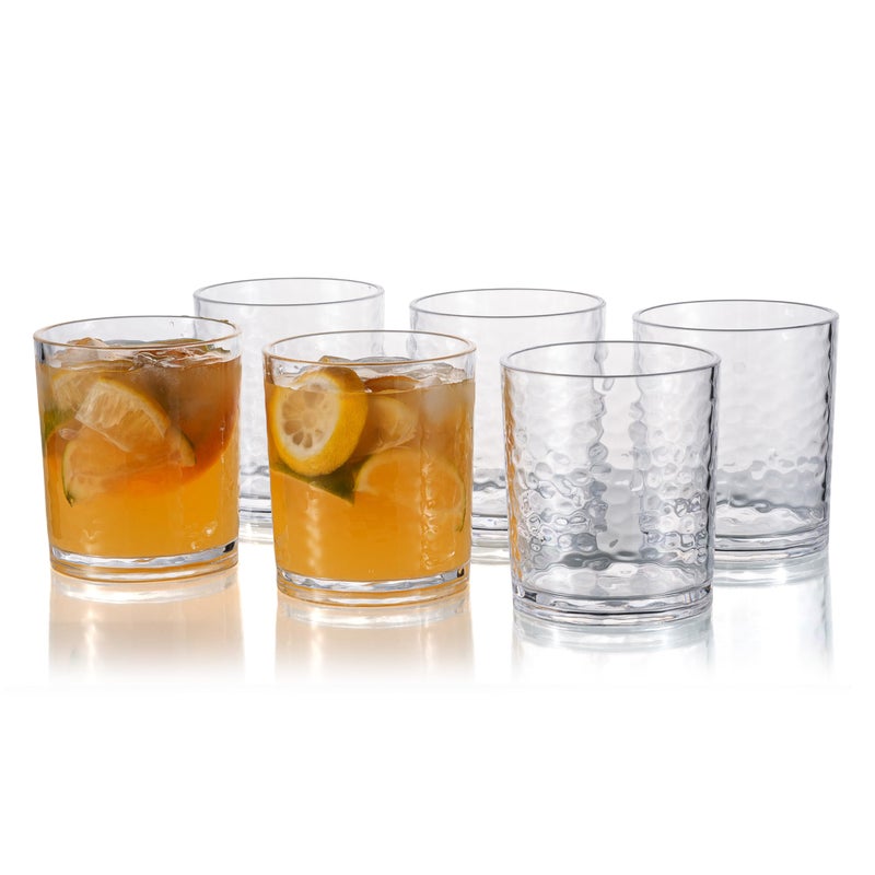 KX-WARE 14-ounce Acrylic Glasses Plastic Tumbler, set of 6 Clear - Hammered Style, Dishwasher Safe, BPA Free - Image 1